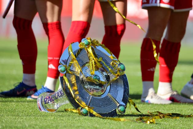 München, Deutschland: 09. Mai 2026 - 1. Frauen Bundesliga - 25. Spieltag - FC Bayern München vs. Eintracht Frankfurt Im Bild: Symbolbild deutsche Meisterschale der Frauen 2026 Copyright: HMBxMedia MadeleinexFantini