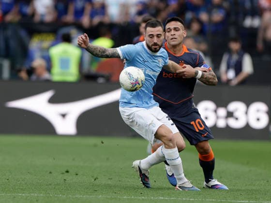 Serie A football match SS Lazio vs FC Internazionale Inter™s Argentinian forward Lautaro Martinez challenges for the ball with lazio™s Spanish defender Mario Gila during the Serie A football match SS Lazio vs FC Internazionale at Olimpico Stadium on May 09, 2026, in Rome. _BPH3143 Copyright: xAntonioxBalascox