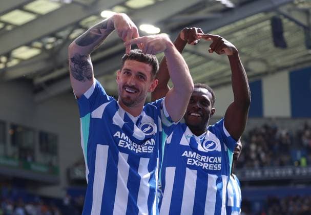 Premier League - Brighton & Hove Albion v Wolverhampton Wanderers BRIGHTON, ENGLAND, MAY 09: GOAL 2-0, Lewis Dunk of Brighton & Hove Albion goal celebration after scoring a goal to put Brighton & Hove Albion 2-0 ahead during the Premier League match between Brighton & Hove Albion v Wolverhampton Wanderers at the AMEX Community Stadium, Brighton, England, on May 9. (Photo by Daniel Weir) Brighton AMEX Community Stadium England Copyright: xDanielxWeir SportsxPressxPhotox Sportspressphoto_SPR143173