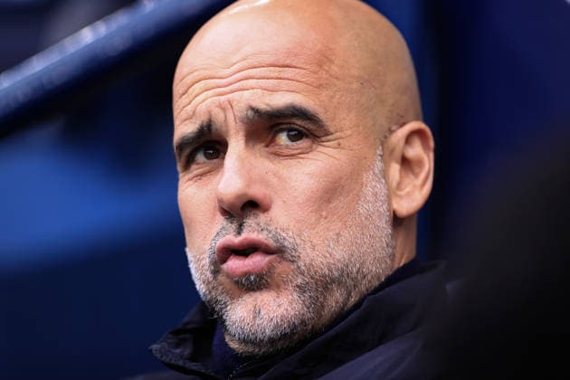 Football - Premier League - Manchester City v Brentford 9th May 2026 - Premier League - Manchester City v Brentford - Manchester City manager Pep Guardiola puffs his cheeks - Photo: Simon Stacpoole Offside. Manchester UK *** Fußball Premier League Manchester City gegen Brentford 9. Mai 2026 Premier League Manchester City gegen Brentford Manchester City Manager Pep Guardiola bläst die Backen auf Foto Simon Stacpoole Abseits Manchester UK  Copyright: xSimonxStacpoolexOffside