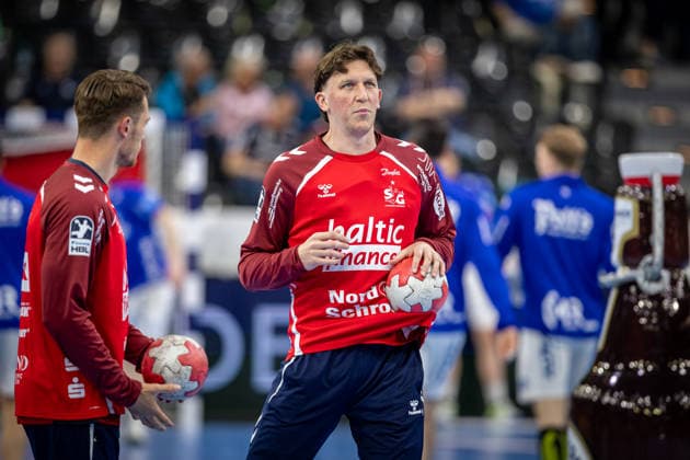 DAIKIN HBL: SG Flensburg-Handewitt vs TBV Lemgo Lippe; 09.05.26 Lasse Kjaer Moller (Nr.64, SG Flensburg-Handewitt) beim Warm Up DAIKIN HBL: SG Flensburg-Handewitt vs TBV Lemgo Lippe, GP JOULE Arena am 09.05.26 Copyright: xBEAUTIFULxSPORTS MarioxM.xKobergx