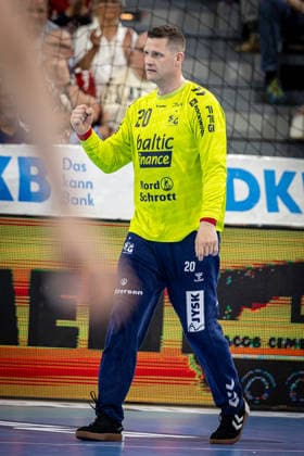 DAIKIN HBL: SG Flensburg-Handewitt vs TBV Lemgo Lippe; 09.05.26 Jubel Freude über gehaltenen Ball bei Kevin Moller (Nr.20, SG Flensburg-Handewitt) DAIKIN HBL: SG Flensburg-Handewitt vs TBV Lemgo Lippe, GP JOULE Arena am 09.05.26 Copyright: xBEAUTIFULxSPORTS MarioxM.xKobergx