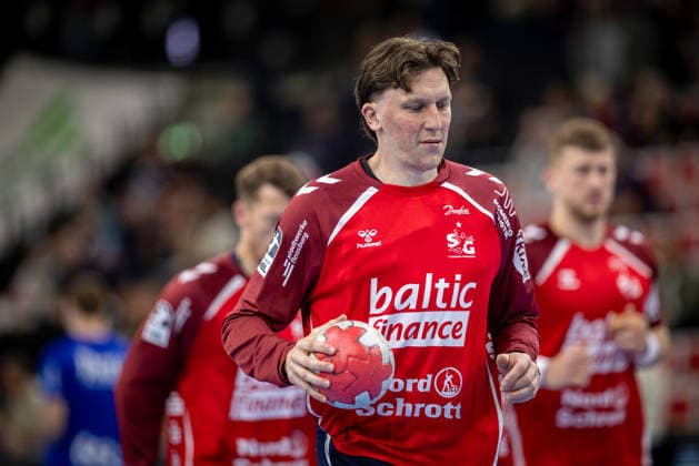 DAIKIN HBL: SG Flensburg-Handewitt vs TBV Lemgo Lippe; 09.05.26 Lasse Kjaer Moller (Nr.64, SG Flensburg-Handewitt) beim Warm Up DAIKIN HBL: SG Flensburg-Handewitt vs TBV Lemgo Lippe, GP JOULE Arena am 09.05.26 Copyright: xBEAUTIFULxSPORTS MarioxM.xKobergx
