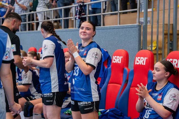 HSG Blomberg-Lippe (GER) vs. Thueringer HC (GER) Handball, 1. Handball Bundesliga Frauen, Halbfinale, Spiel 3, 9.5.2026, Saision 2025 2026, Blomberg Elin Magnusdottir (HSG Blomberg-Lippe, 33) freut sich nach dem Sieg gegen den Thueringer HC (GER) und dem Einzug ins Finale Blomberg Sporthalle an der Ulmenallee Deutschland