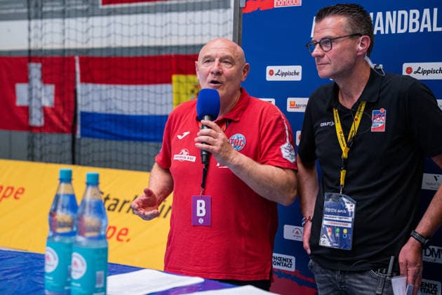 HSG Blomberg-Lippe (GER) vs. Thueringer HC (GER) Handball, 1. Handball Bundesliga Frauen, Halbfinale, Spiel 3, 9.5.2026, Saision 2025 2026, Blomberg Herbert Mueller (Thueringer HC, Trainer) im Interview nach der Niederlage gegen die HSG Blomberg-Lippe (GER) Blomberg Sporthalle an der Ulmenallee Deutschland