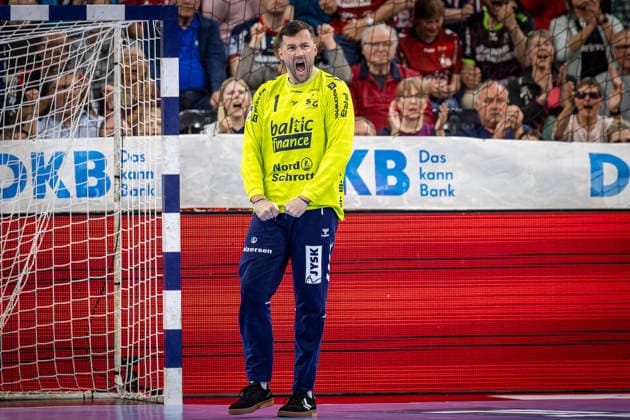 DAIKIN HBL: SG Flensburg-Handewitt vs TBV Lemgo Lippe; 09.05.26 Jubel Freude über gehaltenen Ball bei Benjamin Buric (Nr.01, SG Flensburg-Handewitt) DAIKIN HBL: SG Flensburg-Handewitt vs TBV Lemgo Lippe, GP JOULE Arena am 09.05.26 Copyright: xBEAUTIFULxSPORTS MarioxM.xKobergx