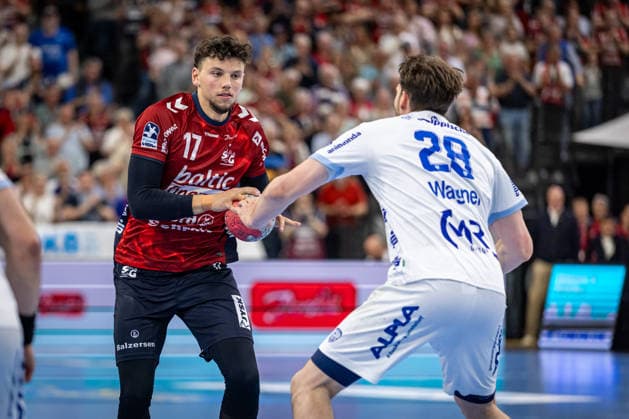 DAIKIN HBL: SG Flensburg-Handewitt vs TBV Lemgo Lippe; 09.05.26 Marko Grgic (Nr.17, SG Flensburg-Handewitt) gegen Hendrik Wagner (Nr.28, TBV Lemgo-Lippe) DAIKIN HBL: SG Flensburg-Handewitt vs TBV Lemgo Lippe, GP JOULE Arena am 09.05.26 Copyright: xBEAUTIFULxSPORTS MarioxM.xKobergx