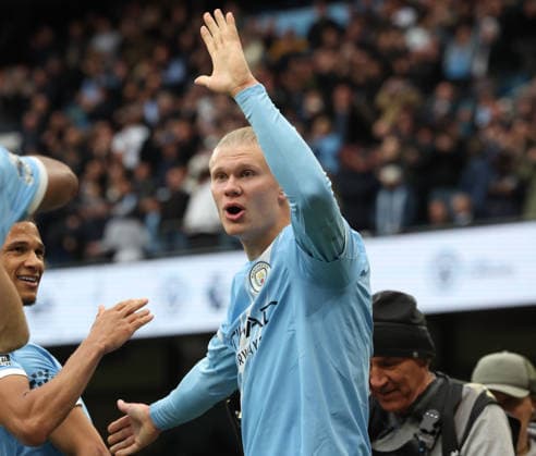 21.02.2026 Manchester City v Brentford, Premier League, Etihad Stadium, Manchester Times Photographer Bradley Ormesher. 09.05.2026 Manchester City v Brentford, Premier League, Etihad Stadium, Manchester Erling Haaland of Manchester City scores 2-0 Times Photographer Bradley Ormesher.  Copyright: xBradleyxOrmesherx NINTCHDBPICT001079407011