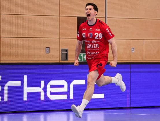 09.05.2026, Deutschland, Backnang, Handball 2. Bundesliga, HC Oppenweiler Backnang vs. SG BBM Bietigheim, Moritz Strsack (BBM) jubelt, Jubel