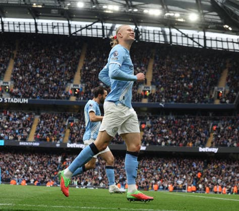 21.02.2026 Manchester City v Brentford, Premier League, Etihad Stadium, Manchester Times Photographer Bradley Ormesher. 09.05.2026 Manchester City v Brentford, Premier League, Etihad Stadium, Manchester Erling Haaland of Manchester City scores 2-0 Times Photographer Bradley Ormesher.  Copyright: xBradleyxOrmesherx NINTCHDBPICT001079407992