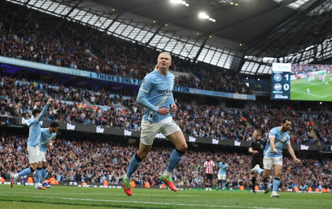 21.02.2026 Manchester City v Brentford, Premier League, Etihad Stadium, Manchester Times Photographer Bradley Ormesher. 09.05.2026 Manchester City v Brentford, Premier League, Etihad Stadium, Manchester Erling Haaland of Manchester City scores 2-0 and celebrates Times Photographer Bradley Ormesher.  Copyright: xBradleyxOrmesherx NINTCHDBPICT001079408814