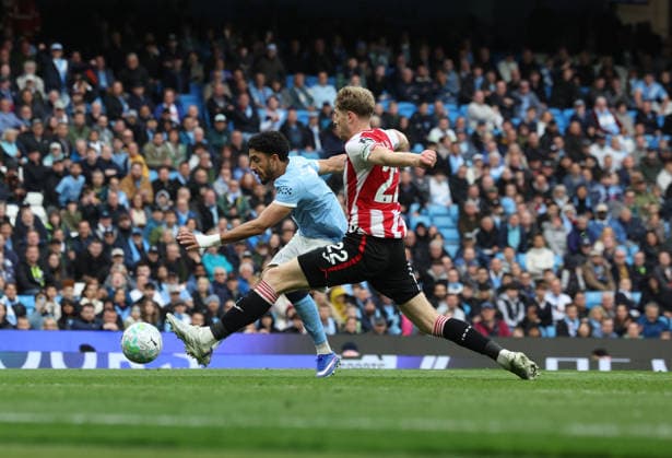 21.02.2026 Manchester City v Brentford, Premier League, Etihad Stadium, Manchester Times Photographer Bradley Ormesher. 09.05.2026 Manchester City v Brentford, Premier League, Etihad Stadium, Manchester Omar Marmoush of Manchester City scores 3-0 Times Photographer Bradley Ormesher.  Copyright: xBradleyxOrmesherx NINTCHDBPICT001079410702