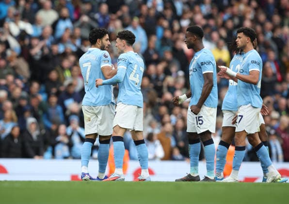 21.02.2026 Manchester City v Brentford, Premier League, Etihad Stadium, Manchester Times Photographer Bradley Ormesher. 09.05.2026 Manchester City v Brentford, Premier League, Etihad Stadium, Manchester Omar Marmoush of Manchester City scores 3-0 and celebrates with Phil Foden of Manchester City Times Photographer Bradley Ormesher.  Copyright: xBradleyxOrmesherx NINTCHDBPICT001079411422