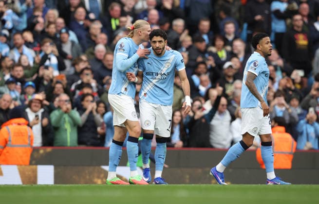 21.02.2026 Manchester City v Brentford, Premier League, Etihad Stadium, Manchester Times Photographer Bradley Ormesher. 09.05.2026 Manchester City v Brentford, Premier League, Etihad Stadium, Manchester Omar Marmoush of Manchester City scores 3-0 and celebrates with Erling Haaland of Manchester City Times Photographer Bradley Ormesher.  Copyright: xBradleyxOrmesherx NINTCHDBPICT001079411457