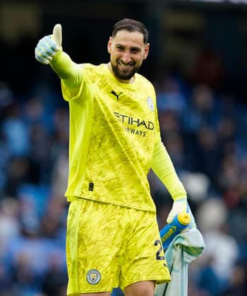 Manchester, England, 9th May 2026. Gianluigi Donnarumma of Manchester City celebrates at the final whistle during the Manchester City vs Brentford Premier League match at the Etihad Stadium, Manchester. Picture credit should read: Andrew Yates Sportimage EDITORIAL USE ONLY. No use with unauthorised audio, video, data, fixture lists, club league logos or live services. Online in-match use limited to 120 images, no video emulation. No use in betting, games or single club league player publications. SPI_034_AY_MAN_CITY_BRENTFORD SPI-4788-0038