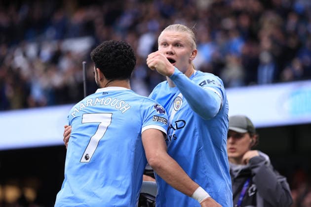 Football - Premier League - Manchester City v Brentford 9th May 2026 - Premier League - Manchester City v Brentford - Erling Haaland of Manchester City celebrates after scoring their 2nd goal - Photo: Simon Stacpoole Offside. Manchester UK Copyright: xSimonxStacpoolexOffside