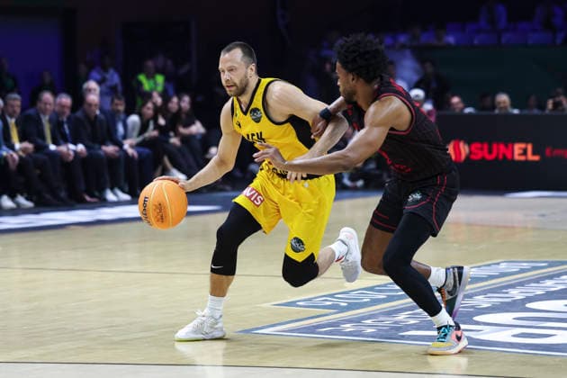 May 9, 2026, Badalona, Barcelona, Spain: Lukas Lekavicius of AEK BC in action during the Final Four Basketball Champions League Final basketball match played between AEK BC and Rytas Vilnius at Palau Olimpic Badalona on May 09, 2026 in Badalona, Barcelona, Spain. Badalona Spain - ZUMAa181 20260509_zaa_a181_391 Copyright: xJavierxBorregox