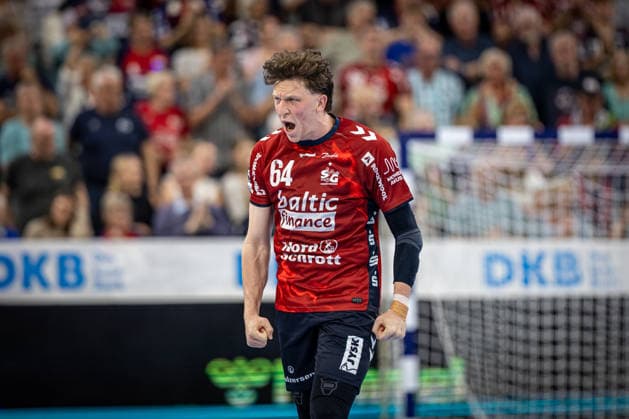 DAIKIN HBL: SG Flensburg-Handewitt vs TBV Lemgo Lippe; 09.05.26 Jubel Torjubel bei Lasse Kjaer Moller (Nr.64, SG Flensburg-Handewitt) DAIKIN HBL: SG Flensburg-Handewitt vs TBV Lemgo Lippe, GP JOULE Arena am 09.05.26 Copyright: xBEAUTIFULxSPORTS MarioxM.xKobergx