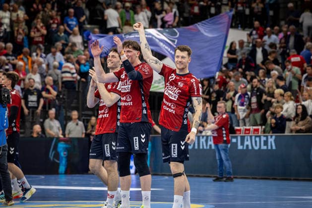 DAIKIN HBL: SG Flensburg-Handewitt vs TBV Lemgo Lippe; 09.05.26 Jubel nach Sieg Team SG Flensburg-Handewitt DAIKIN HBL: SG Flensburg-Handewitt vs TBV Lemgo Lippe, GP JOULE Arena am 09.05.26 Copyright: xBEAUTIFULxSPORTS MarioxM.xKobergx