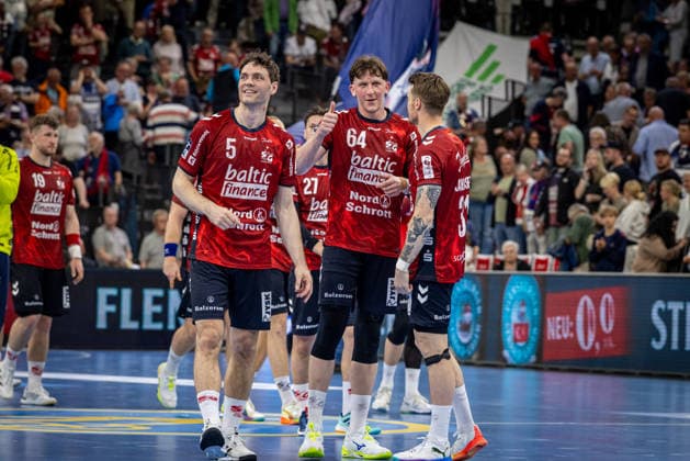 DAIKIN HBL: SG Flensburg-Handewitt vs TBV Lemgo Lippe; 09.05.26 Jubel nach Sieg Team SG Flensburg-Handewitt DAIKIN HBL: SG Flensburg-Handewitt vs TBV Lemgo Lippe, GP JOULE Arena am 09.05.26 Copyright: xBEAUTIFULxSPORTS MarioxM.xKobergx