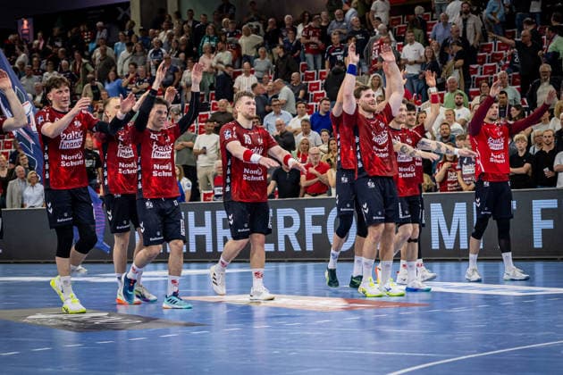 DAIKIN HBL: SG Flensburg-Handewitt vs TBV Lemgo Lippe; 09.05.26 Jubel nach Sieg Team SG Flensburg-Handewitt DAIKIN HBL: SG Flensburg-Handewitt vs TBV Lemgo Lippe, GP JOULE Arena am 09.05.26 Copyright: xBEAUTIFULxSPORTS MarioxM.xKobergx