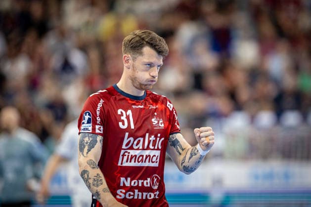 DAIKIN HBL: SG Flensburg-Handewitt vs TBV Lemgo Lippe; 09.05.26 Jubel Torjubel bei Emil Jakobsen (Nr.31, SG Flensburg-Handewitt) DAIKIN HBL: SG Flensburg-Handewitt vs TBV Lemgo Lippe, GP JOULE Arena am 09.05.26 Copyright: xBEAUTIFULxSPORTS MarioxM.xKobergx