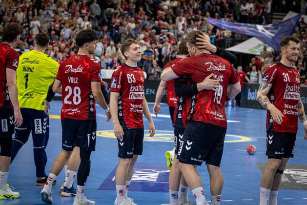 DAIKIN HBL: SG Flensburg-Handewitt vs TBV Lemgo Lippe; 09.05.26 Jubel nach Sieg Team SG Flensburg-Handewitt DAIKIN HBL: SG Flensburg-Handewitt vs TBV Lemgo Lippe, GP JOULE Arena am 09.05.26 Copyright: xBEAUTIFULxSPORTS MarioxM.xKobergx