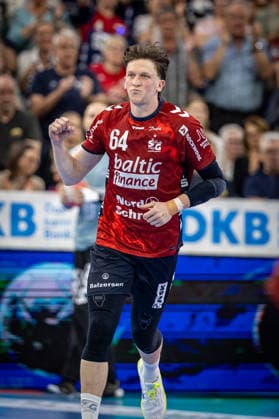 DAIKIN HBL: SG Flensburg-Handewitt vs TBV Lemgo Lippe; 09.05.26 Jubel Torjubel bei Lasse Kjaer Moller (Nr.64, SG Flensburg-Handewitt) DAIKIN HBL: SG Flensburg-Handewitt vs TBV Lemgo Lippe, GP JOULE Arena am 09.05.26 Copyright: xBEAUTIFULxSPORTS MarioxM.xKobergx