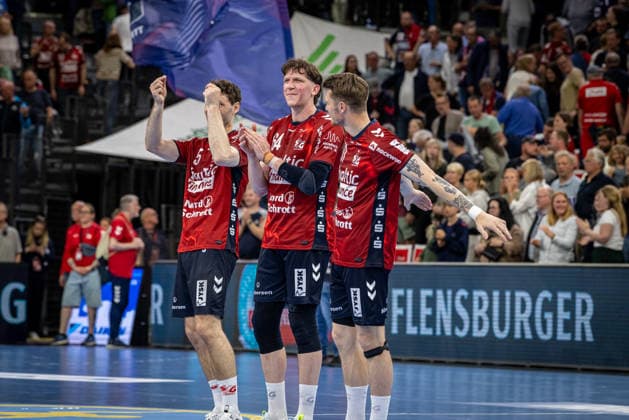 DAIKIN HBL: SG Flensburg-Handewitt vs TBV Lemgo Lippe; 09.05.26 Jubel nach Sieg Team SG Flensburg-Handewitt DAIKIN HBL: SG Flensburg-Handewitt vs TBV Lemgo Lippe, GP JOULE Arena am 09.05.26 Copyright: xBEAUTIFULxSPORTS MarioxM.xKobergx