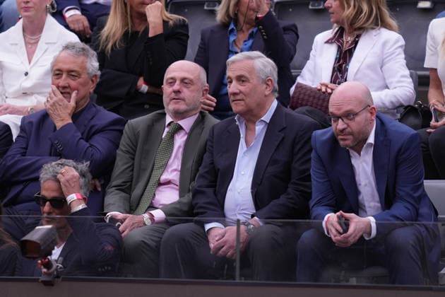 Paolo Barelli Angelo Binaghi Antonio Tajani during the match between Jannik Sinner (ITA) vs Sebastian Ofner (AUT) at the Italian Open in Rome, Saturday, May 9, 2026. (Alfredo Falcone LaPresse)  Copyright: xAlfredoxFalcone LaPressex