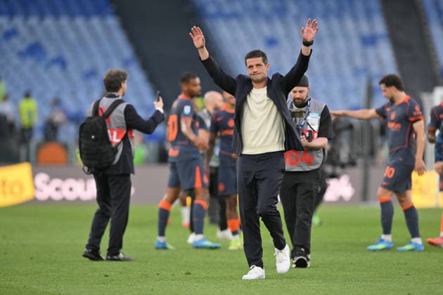 RECORD DATE NOT STATED 9th May 2026, Stadio Olimpico, Rome, Italy; Italian Serie A Football; Lazio versus Inter Milan; Cristian Chivu head coach of FC Inter applauds the travelling fans after the final whistle AllShotLive