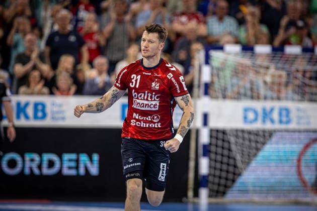 DAIKIN HBL: SG Flensburg-Handewitt vs TBV Lemgo Lippe; 09.05.26 Jubel Torjubel bei Emil Jakobsen (Nr.31, SG Flensburg-Handewitt) DAIKIN HBL: SG Flensburg-Handewitt vs TBV Lemgo Lippe, GP JOULE Arena am 09.05.26 Copyright: xBEAUTIFULxSPORTS MarioxM.xKobergx
