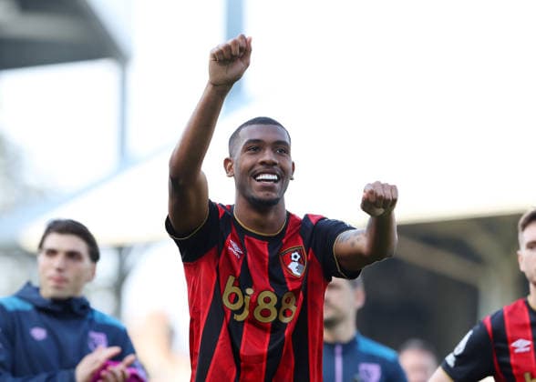 9th May 2026; Craven Cottage, Fulham, London, England; Premier League Football, Fulham versus Bournemouth; Rayan of AFC Bournemouth celebrates towards the Bournemouth fans after the match JPxFletcher