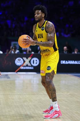 May 9, 2026, Badalona, Barcelona, Spain: Greg Brown III of AEK BC in action during the Final Four Basketball Champions League Final basketball match played between AEK BC and Rytas Vilnius at Palau Olimpic Badalona on May 09, 2026 in Badalona, Barcelona, Spain. Badalona Spain - ZUMAa181 20260509_zaa_a181_481 Copyright: xJavierxBorregox