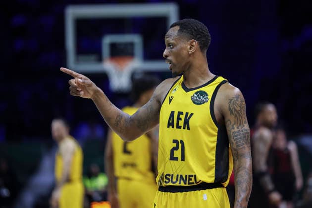 May 9, 2026, Badalona, Barcelona, Spain: James Nunnally of AEK BC gestures during the Final Four Basketball Champions League Final basketball match played between AEK BC and Rytas Vilnius at Palau Olimpic Badalona on May 09, 2026 in Badalona, Barcelona, Spain. Badalona Spain - ZUMAa181 20260509_zaa_a181_499 Copyright: xJavierxBorregox