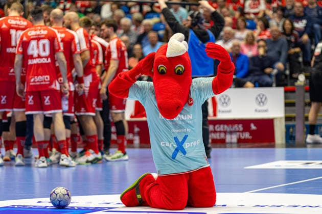 DAIKIN Handball Bundesliga, Kassel, MT Melsungen vs. ThSV Eisenach, Rothenbach-Halle Kassel; 09.05.2026 DAIKIN Handball Bundesliga, Kassel, Germany - 09.05.2026: Henner - Maskottchen der MT Melsungen, Handball BundesligaL, Spiel der MT Melsungen vs. ThSV Eisenach, Rothenbach-Halle Kassel Copyright: xBEAUTIFULxSPORTS Freudensteinx