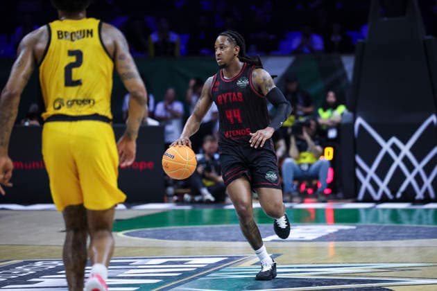 May 9, 2026, Badalona, Barcelona, Spain: Speedy Smith of Rytas Vilnius in action during the Final Four Basketball Champions League Final basketball match played between AEK BC and Rytas Vilnius at Palau Olimpic Badalona on May 09, 2026 in Badalona, Barcelona, Spain. Badalona Spain - ZUMAa181 20260509_zaa_a181_504 Copyright: xJavierxBorregox