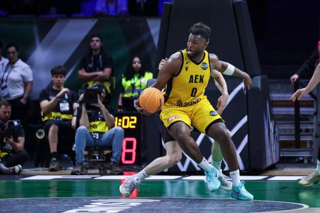 May 9, 2026, Badalona, Barcelona, Spain: RaiQuan Gray of AEK BC in action during the Final Four Basketball Champions League Final basketball match played between AEK BC and Rytas Vilnius at Palau Olimpic Badalona on May 09, 2026 in Badalona, Barcelona, Spain. AEK BC V Rytas Vilnius - Final Four Basketball Champions League - Badalona 2026 Final  - ZUMAa181 20260509_zaa_a181_505 Copyright: xJavierxBorregox