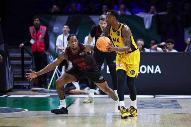 May 9, 2026, Badalona, Barcelona, Spain: James Nunnally of AEK BC and Speedy Smith of Rytas Vilnius in action during the Final Four Basketball Champions League Final basketball match played between AEK BC and Rytas Vilnius at Palau Olimpic Badalona on May 09, 2026 in Badalona, Barcelona, Spain. AEK BC V Rytas Vilnius - Final Four Basketball Champions League - Badalona 2026 Final  - ZUMAa181 20260509_zaa_a181_510 Copyright: xJavierxBorregox