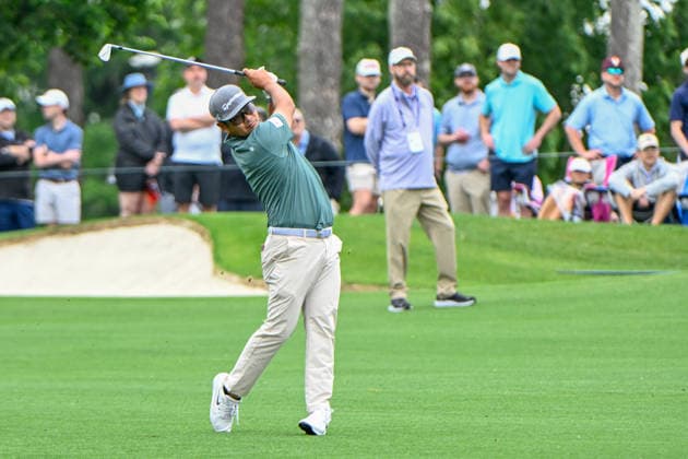 CHARLOTTE, NC - MAY 09: Ryo Hisatsune (JPN) watches his approach shot on 1 during the third round of the Truist Championship on May 9, 2026, at the Quail Hollow Club in Charlotte, North Carolina. (Photo by Ken Murray Icon Sportswire) GOLF: MAY 09 PGA, Golf Herren Truist Championship EDITORIAL USE ONLY Icon2605090133