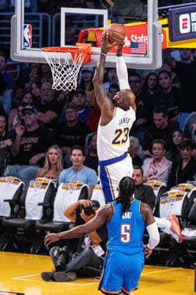 Los Angeles Lakers v Oklahoma City Thunder - NBA, Basketball Herren, USA Conference Semifinals LOS ANGELES, CA, UNITED STATES - MAY 9: Lebron James (23) of the Los Angeles Lakers in action against Luguentz Dort (5) of Oklahoma City Thunder during NBA Conference Semifinals Game 3 between Los Angeles Lakers and Oklahoma City Thunder at Oklahoma City Thunder in Los Angeles, United States on May 9, 2026. Jon Putman Anadolu Los Angeles United States. Editorial use only. Please get in touch for any other usage.  Copyright: x2026xAnadoluxJonxPutmanx