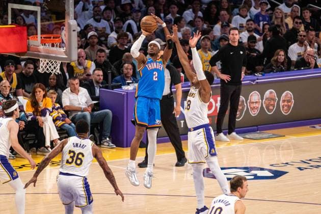 Los Angeles Lakers v Oklahoma City Thunder - NBA, Basketball Herren, USA Conference Semifinals LOS ANGELES, CA, UNITED STATES - MAY 9: Shai Gilgeous-Alexander (2) of Oklahoma City Thunder in action during NBA Conference Semifinals Game 3 between Los Angeles Lakers and Oklahoma City Thunder at Oklahoma City Thunder in Los Angeles, United States on May 9, 2026. Jon Putman Anadolu Los Angeles United States. Editorial use only. Please get in touch for any other usage.  Copyright: x2026xAnadoluxJonxPutmanx