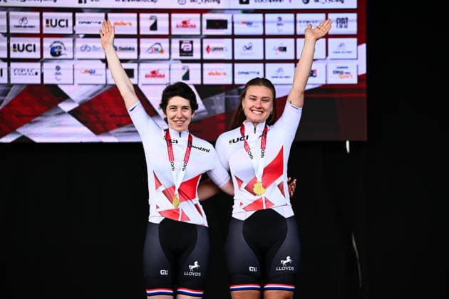 UCI Para Cycling Road World Cup: Round 3 Picture by Olly Hassell SWpix.com - 10 05 2026 - Cycling - UCI Para Cycling Road World Cup: Round 3 - Pescara, Abruzzo, Italy - Women B Road Race Podium - Sophie Unwin piloted by Jenny Holl (Great Britain) Win the Overall in the Women B category Copyright: x xSWpix.comx(t axPhotographyxHubxLtd)xOllyxHassell SWpix.comx SWP-3030-14328