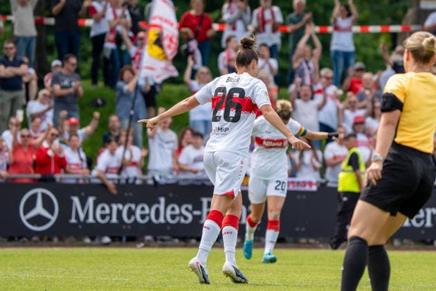 Jubel und Freude von Nicole Billa (VFB Stuttgart Frauen, 26) nach ihrem Treffer, GER, VfB Stuttgart Frauen vs. VfL Wolfsburg II, Fussball, 2. Frauen-Bundesliga, 25. Spieltag, Spielzeit 2025 2026, 10.085.2026, GER, VfB Stuttgart Frauen vs. VfL Wolfsburg II, Fussball, 2. Frauen-Bundesliga, 25. Spieltag, Spielzeit 2025 2026, 10.085.2026, Stuttgart Copyright: xEibner-Pressefoto EdwardxCheungx EP_ECG