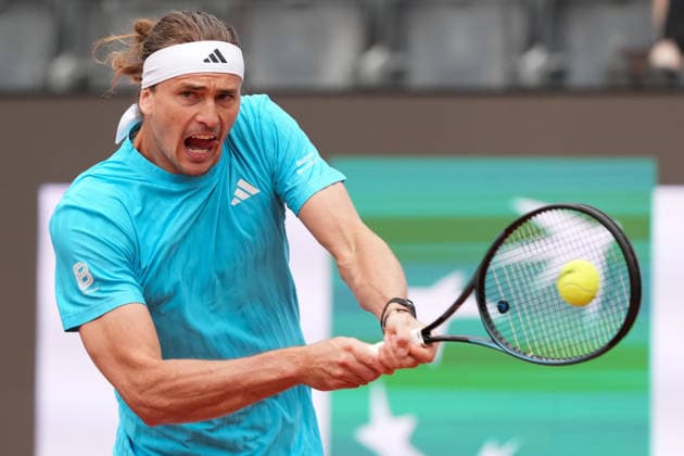 Alexander Zverev of Germany in action during his match against Alexander Blockx of Belgium at the Internazionali BNL d Italia 2026 tennis tournament at Foro Italico in Rome (Italy) on May, 10, 2026. AntoniettaxBaldassarre
