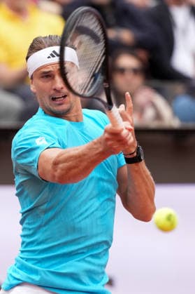 Alexander Zverev of Germany in action during his match against Alexander Blockx of Belgium at the Internazionali BNL d Italia 2026 tennis tournament at Foro Italico in Rome (Italy) on May, 10, 2026. AntoniettaxBaldassarre