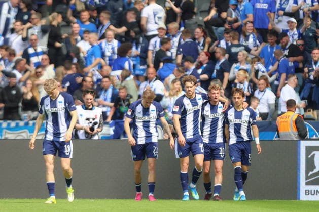 10.05.2025, xtgx, Fussball 2. Bundesliga, Hertha BSC Berlin - SpVgg Greuther Fürth emspor, v.l. Michael Cuisance (Hertha, 10) Jubel, Torjubel, jubelt ueber das Tor, celebrate the goal, celebration (DFL DFB REGULATIONS PROHIBIT ANY USE OF PHOTOGRAPHS as IMAGE SEQUENCES and or QUASI-VIDEO) Berlin