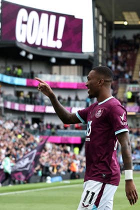 10th May 2026; Turf Moor, Burnley, Lancashire, England; Premier League Football, Burnley versus Aston Villa; Jaidon Anthony of Burnley celebrates after scoring for 1-0 after 9 minutes DavidxBlunsden