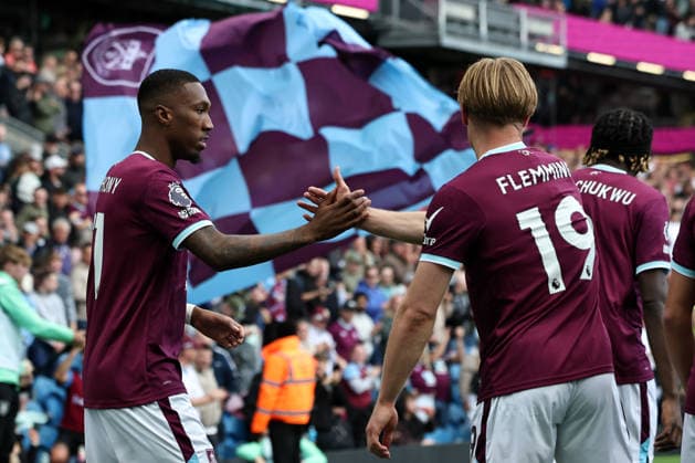 10th May 2026; Turf Moor, Burnley, Lancashire, England; Premier League Football, Burnley versus Aston Villa; Jaidon Anthony of Burnley celebrates with his team mates after scoring for 1-0 after 9 minutes DavidxBlunsden