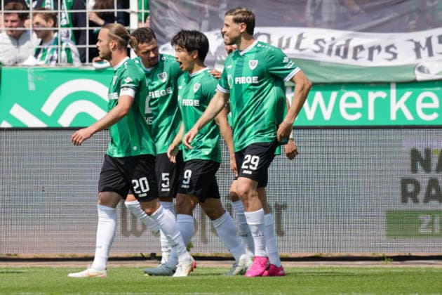10.05.2026, xgrfx, Fussball 2.Bundesliga, Preußen Münster - SV Darmstadt 98 v.l. Tor, Shin Yamada zum 1:0 (Preußen Münster) (DFL DFB REGULATIONS PROHIBIT ANY USE OF PHOTOGRAPHS as IMAGE SEQUENCES and or QUASI-VIDEO) Münster